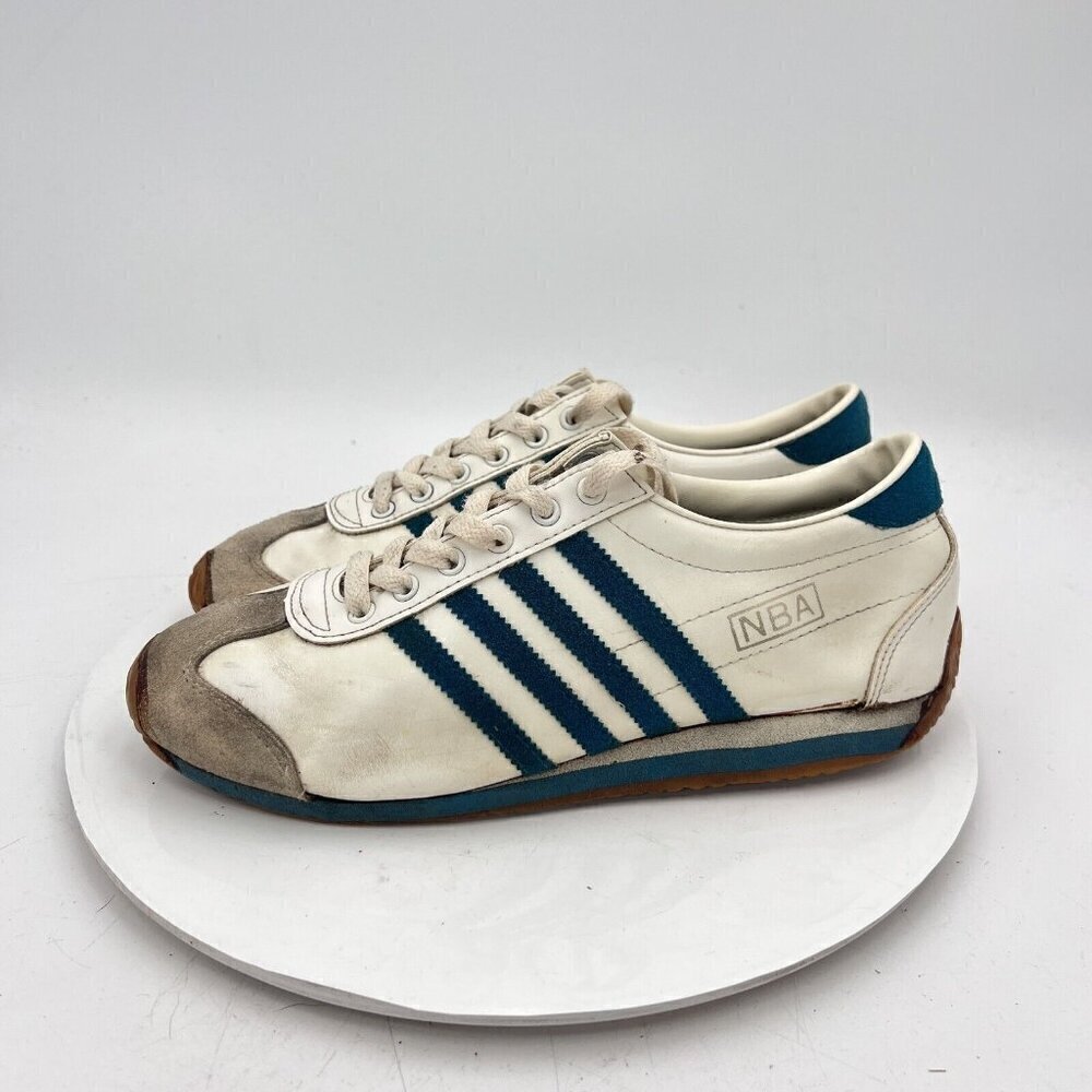 Vintage John Havlicek NBA Men Size 8 White Blue Leather Basketball Shoes Korea